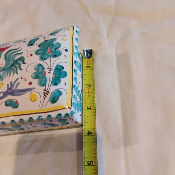 Vintage Italian Deruta Pottery Ceramic Rooster Trinket Box w/Lid Hand Painted - Picture 7 of 12